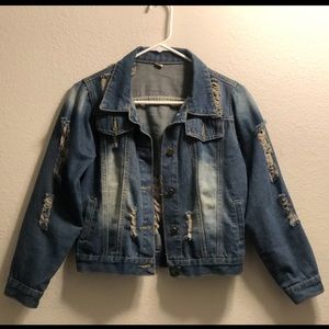 Bleach-washed Ripped Denim Jacket